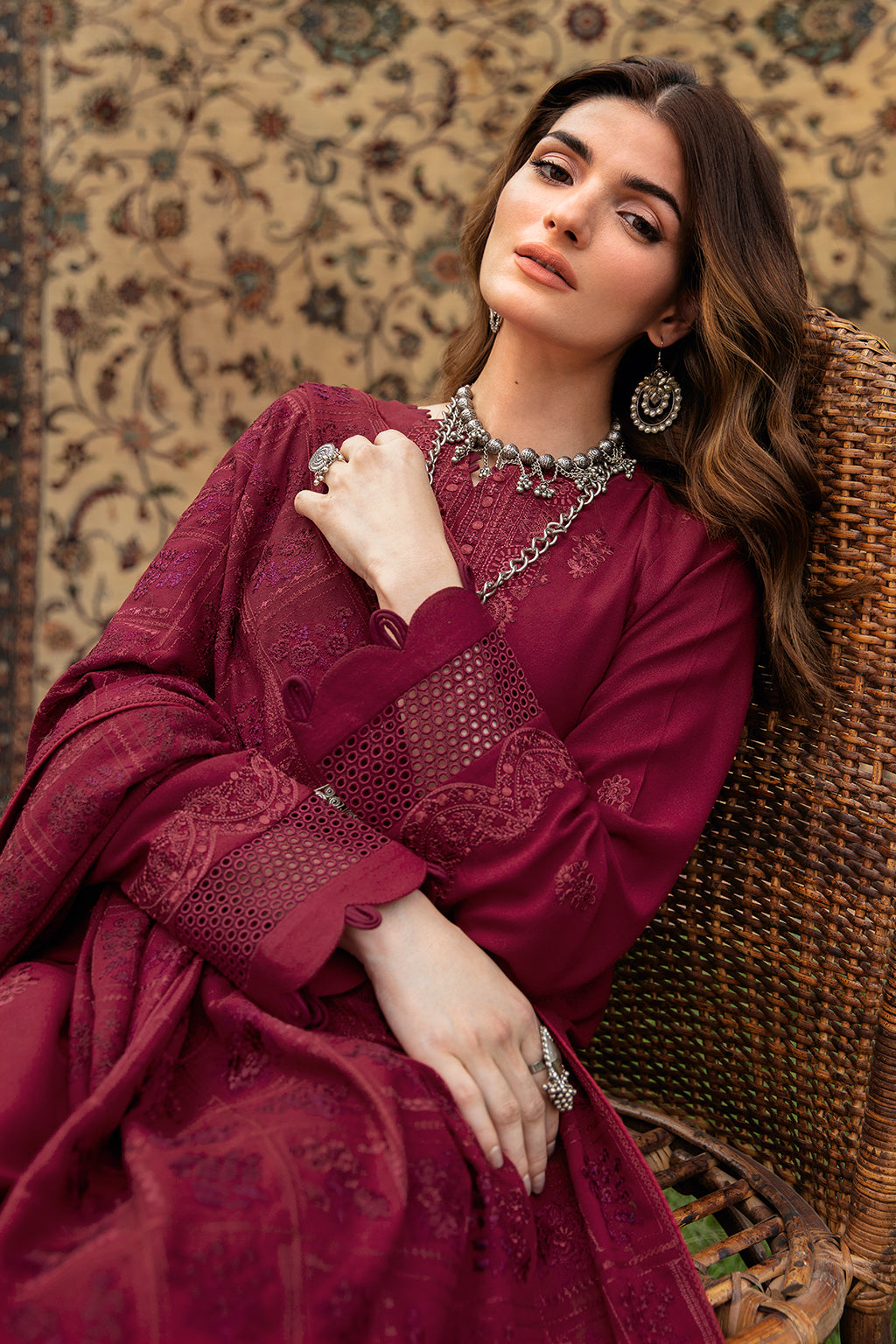 Ramsha 3 Piece Custom Stitched Suit - Maroon - LB285218