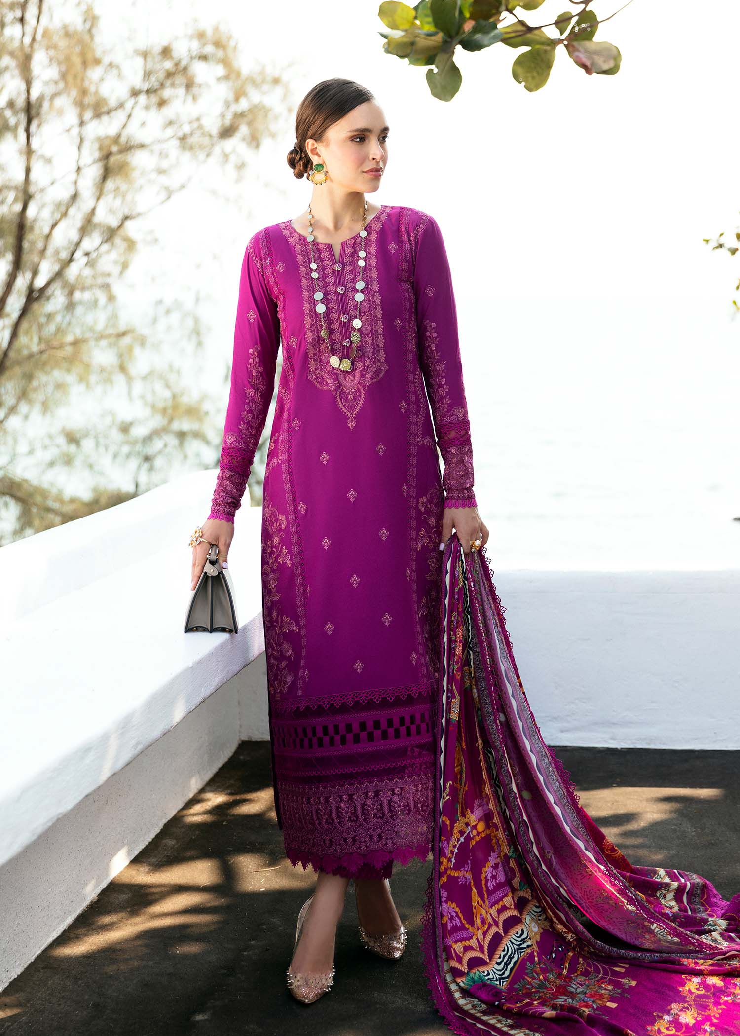 Kanwal Malik 3 Piece Custom Stitched Suit - Purple - LB286693