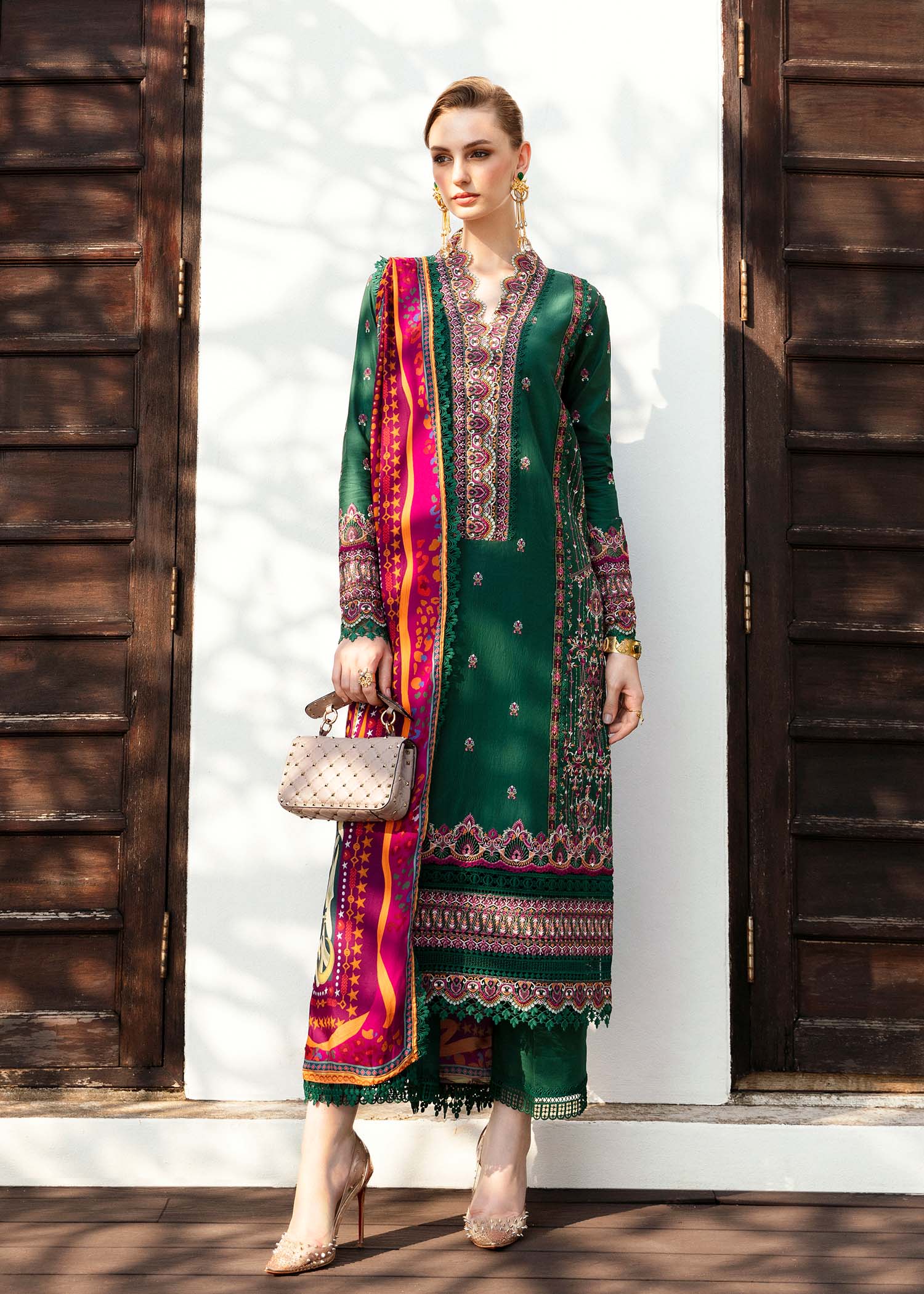 Kanwal Malik 3 Piece Custom Stitched Suit - Green - LB286692