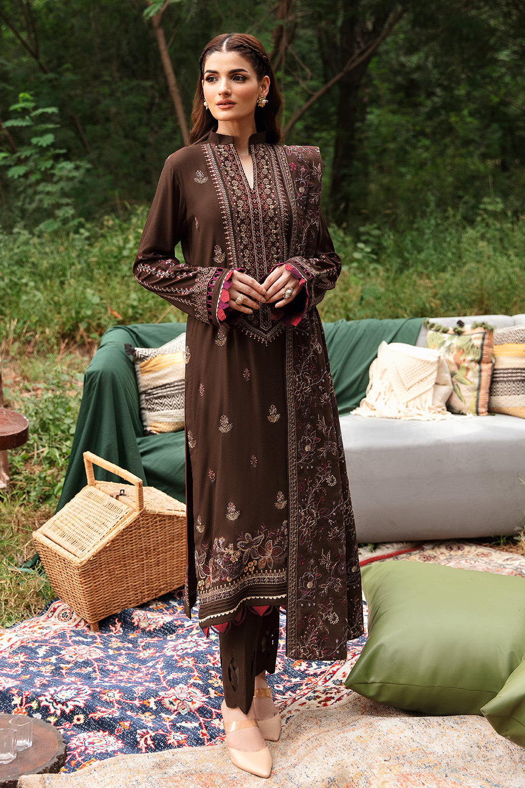 Ramsha 3 Piece Custom Stitched Suit - Brown - LB285212