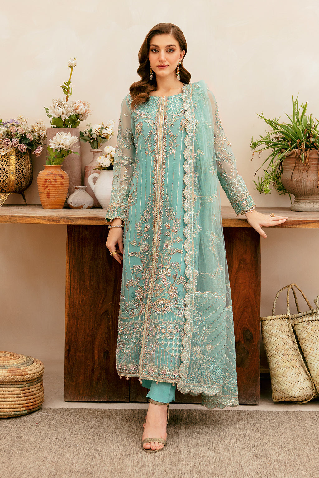 Ramsha 3 Piece Custom Stitched Suit - Aqua - LB28959