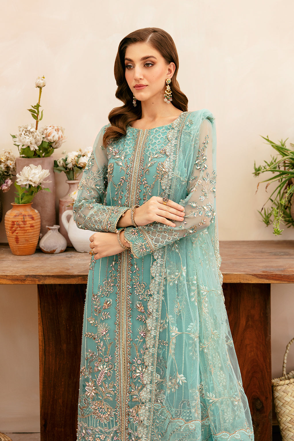 Ramsha 3 Piece Custom Stitched Suit - Aqua - LB28959