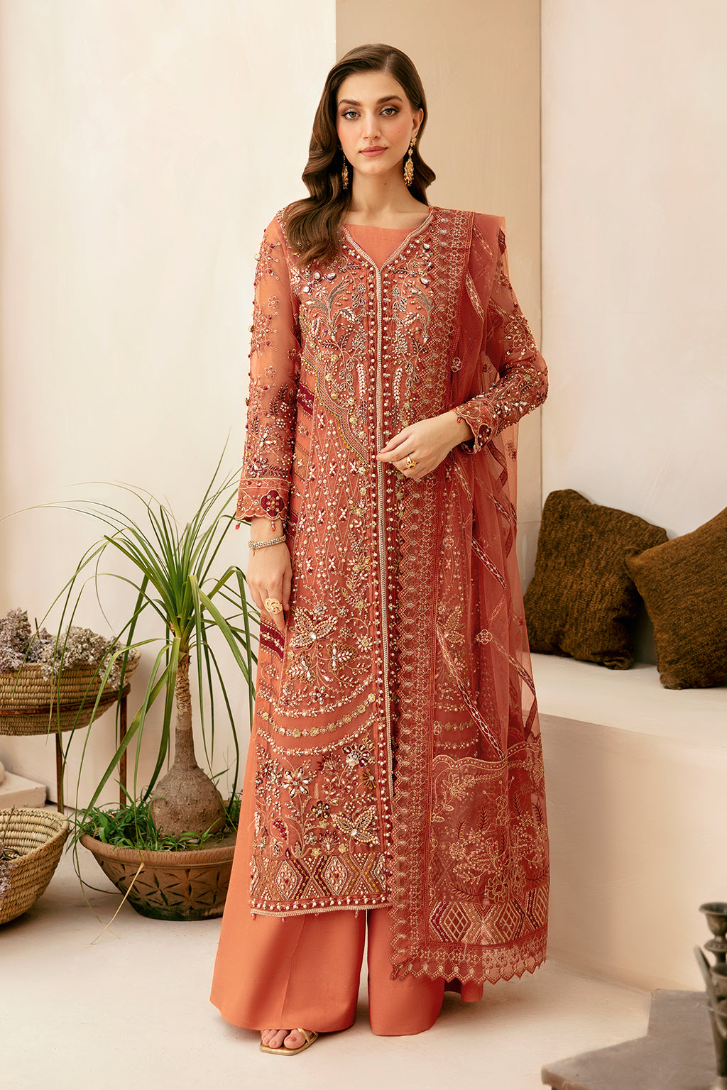 Ramsha 3 Piece Custom Stitched Suit - Peach - LB28965