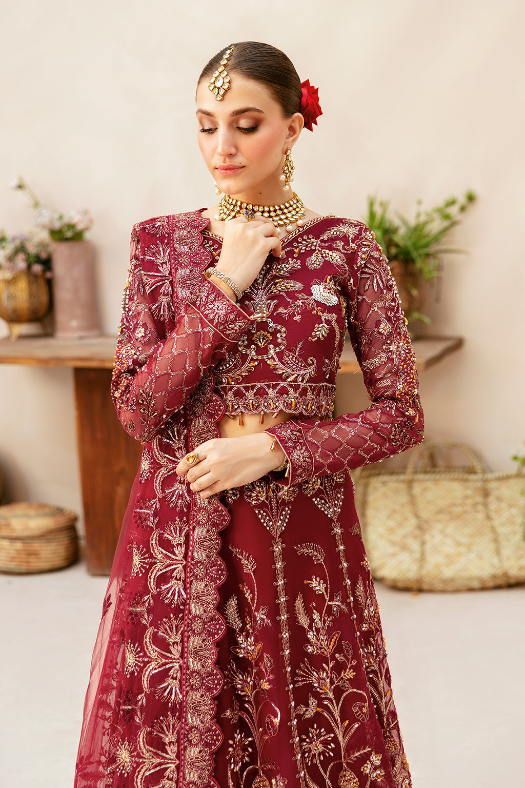 Ramsha 3 Piece Custom Stitched Suit - Maroon - LB28961