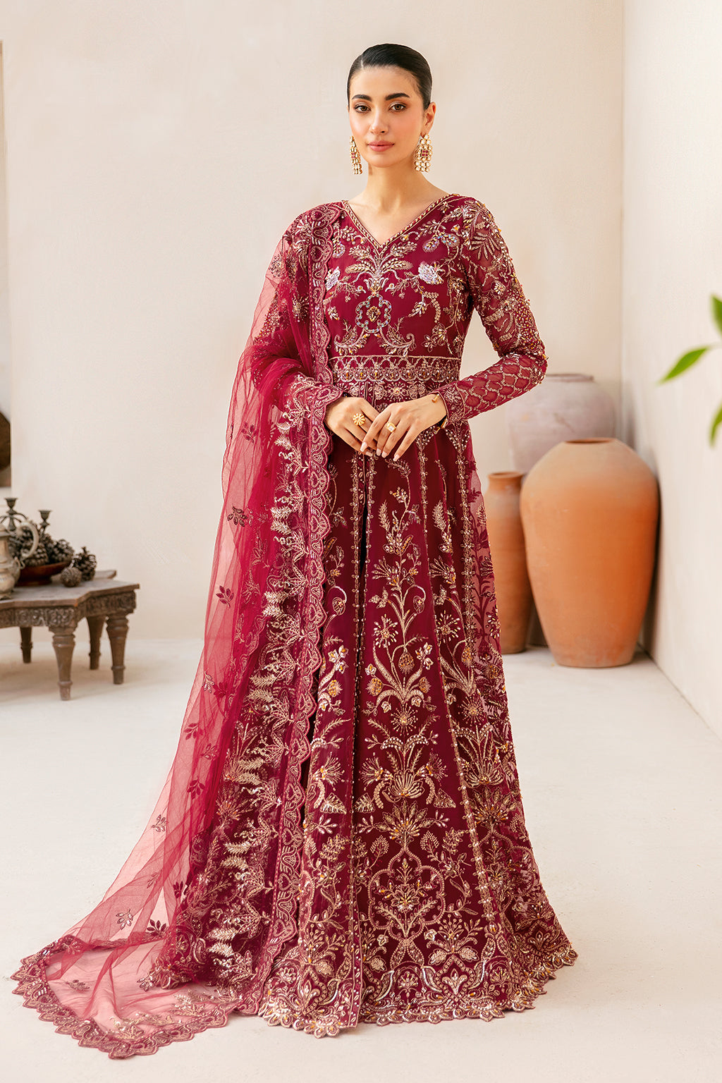 Ramsha 3 Piece Custom Stitched Suit - Maroon - LB28961