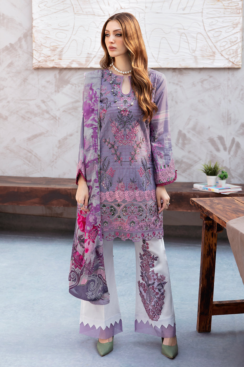 Ramsha 3 Piece Custom Stitched Suit - Purple - LB285957