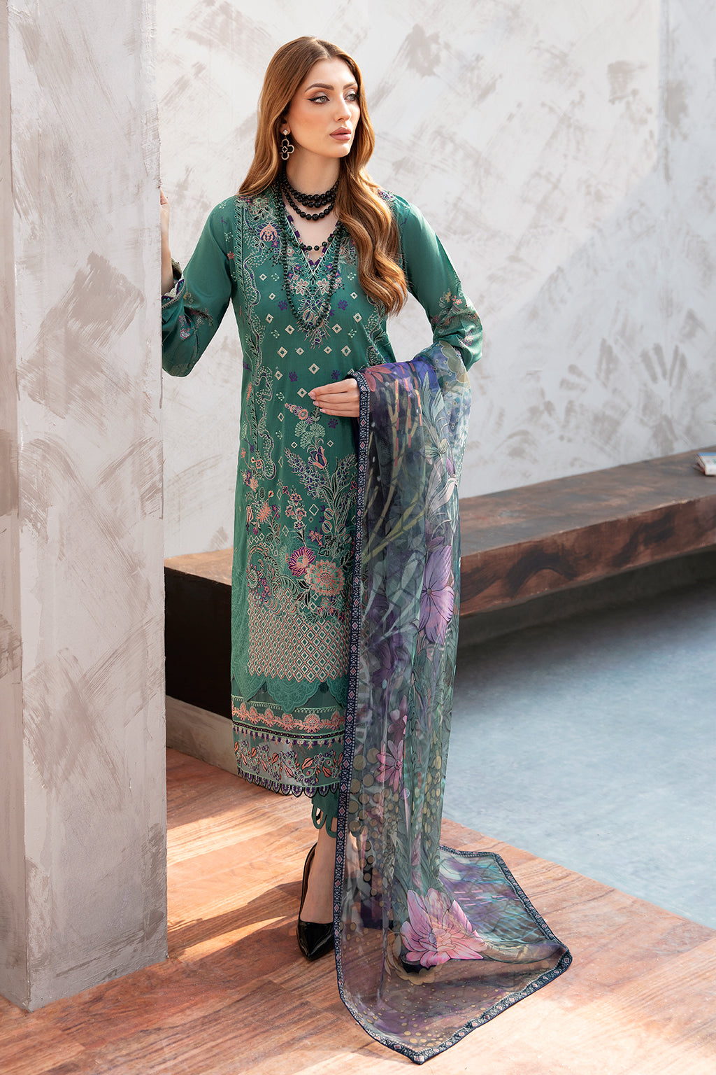 Ramsha 3 Piece Custom Stitched Suit - Green - LB285952