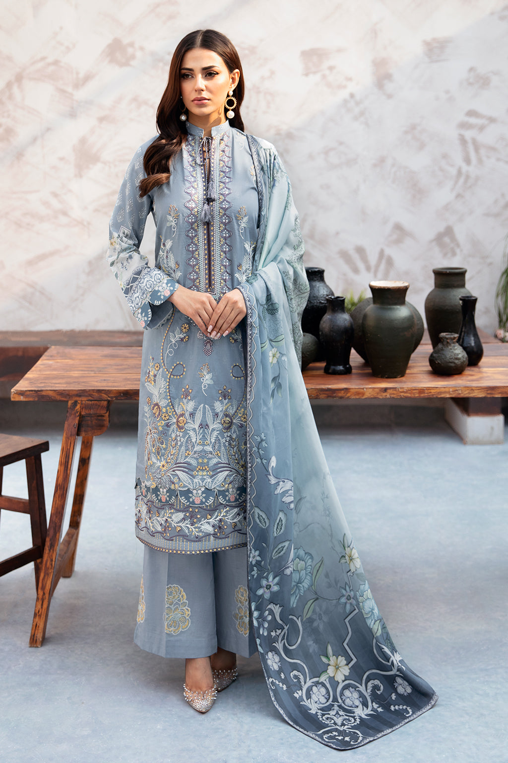 Ramsha 3 Piece Custom Stitched Suit - Blue - LB285961