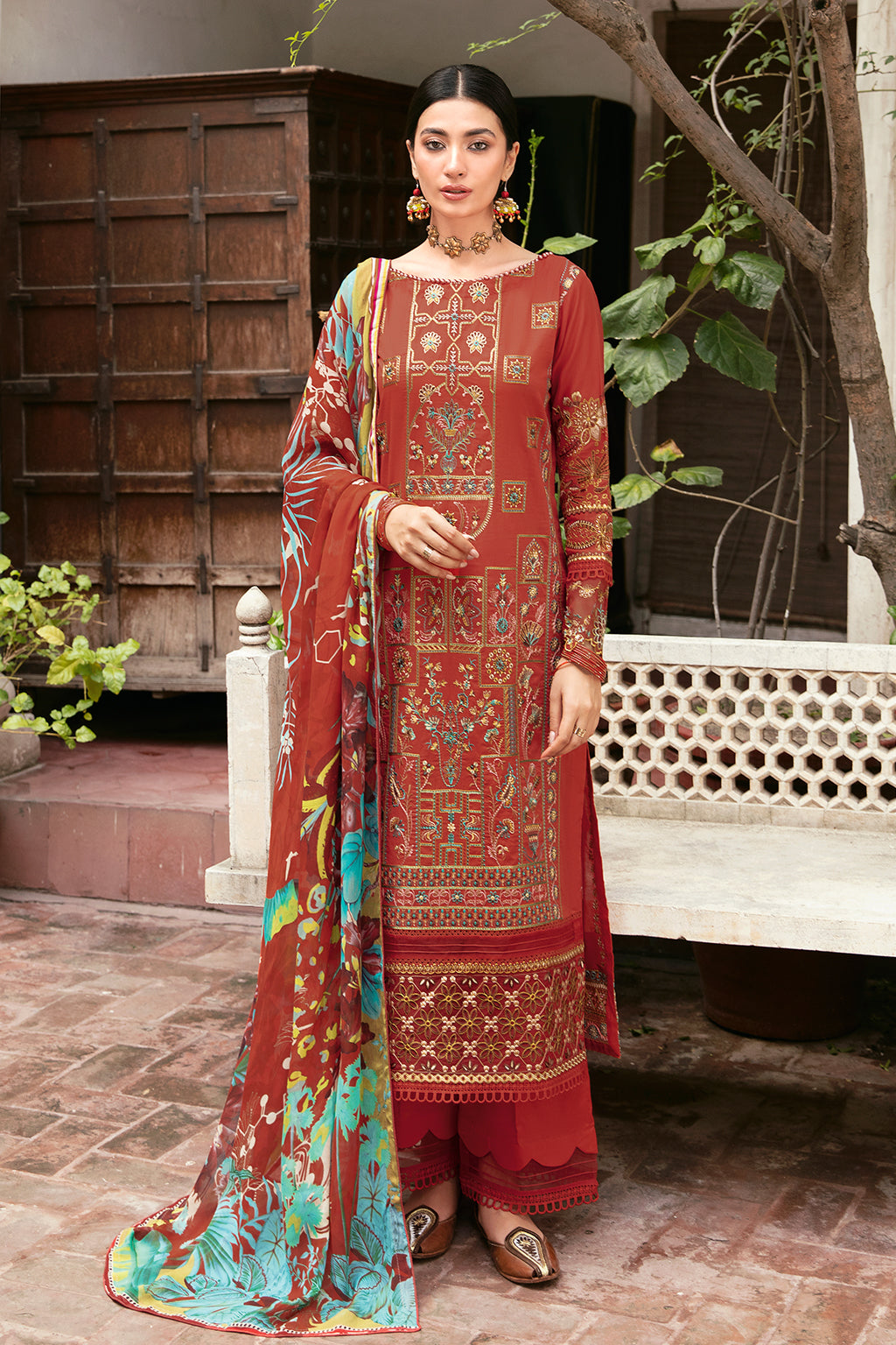 Ramsha 3 Piece Custom Stitched Suit - Orange - LB285983