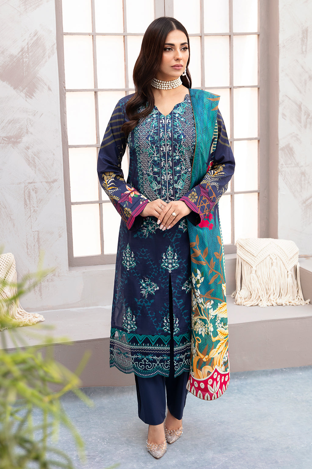 Ramsha 3 Piece Custom Stitched Suit - Blue - LB285954