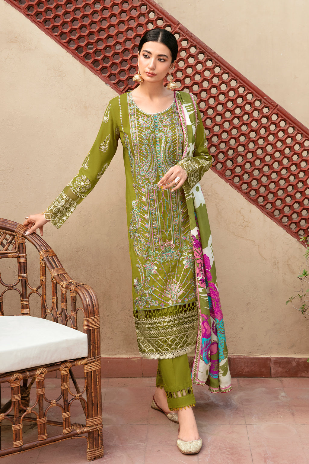 Ramsha 3 Piece Custom Stitched Suit - Green - LB285980