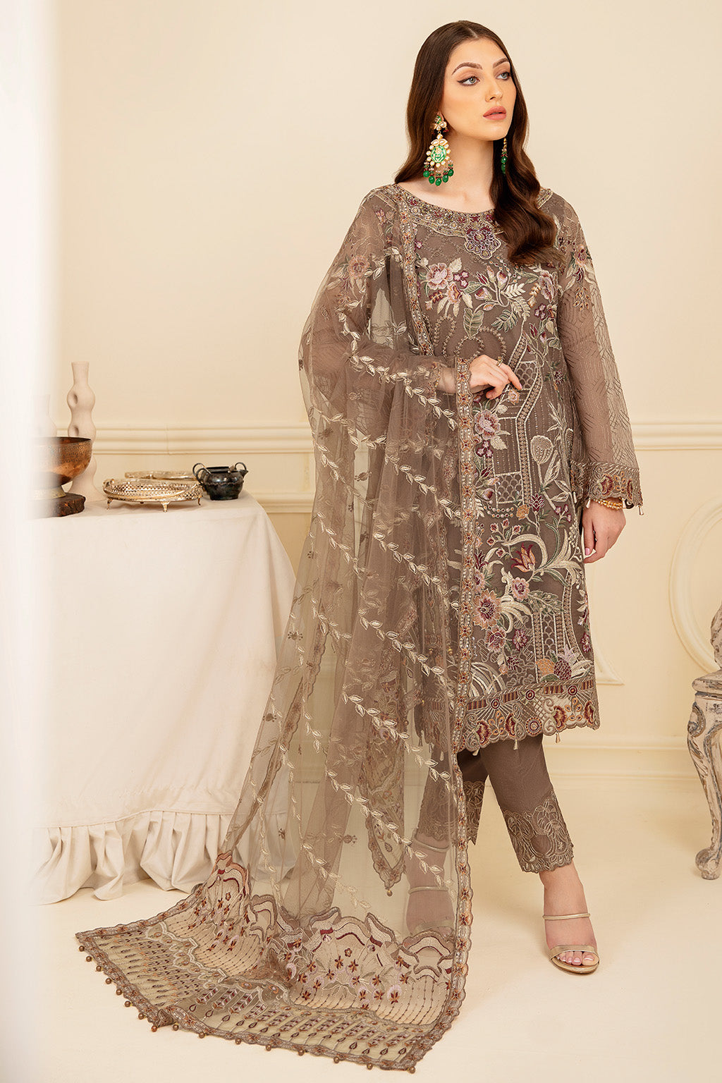 Ramsha 3 Piece Custom Stitched Suit - Brown - LB26838