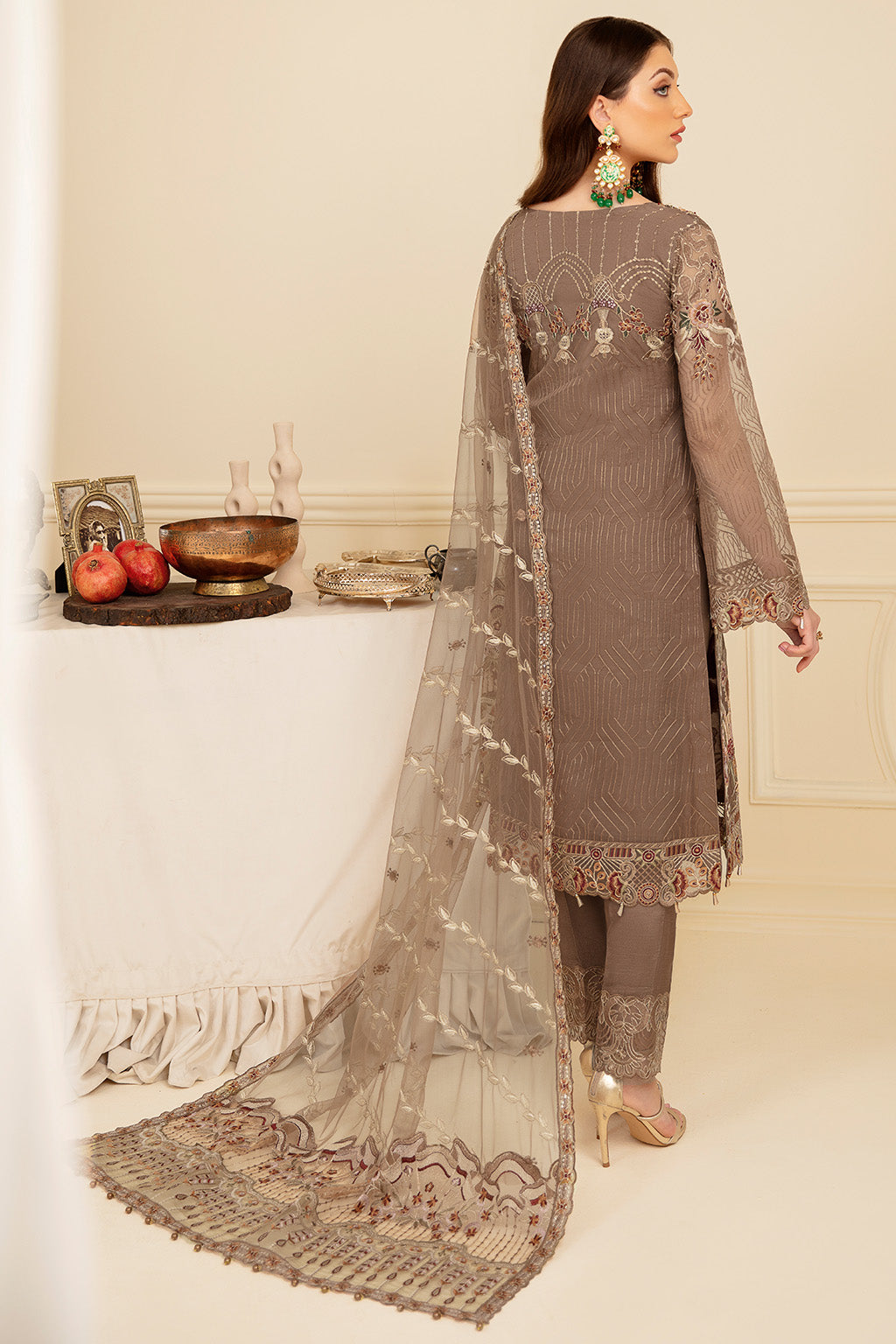 Ramsha 3 Piece Custom Stitched Suit - Brown - LB26838