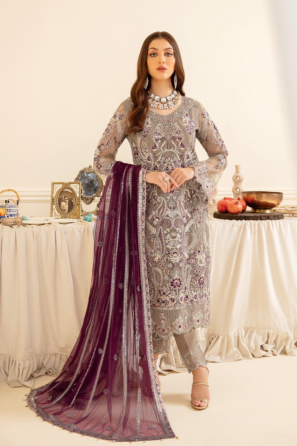 Ramsha 3 Piece Custom Stitched Suit - Gray - LB26833