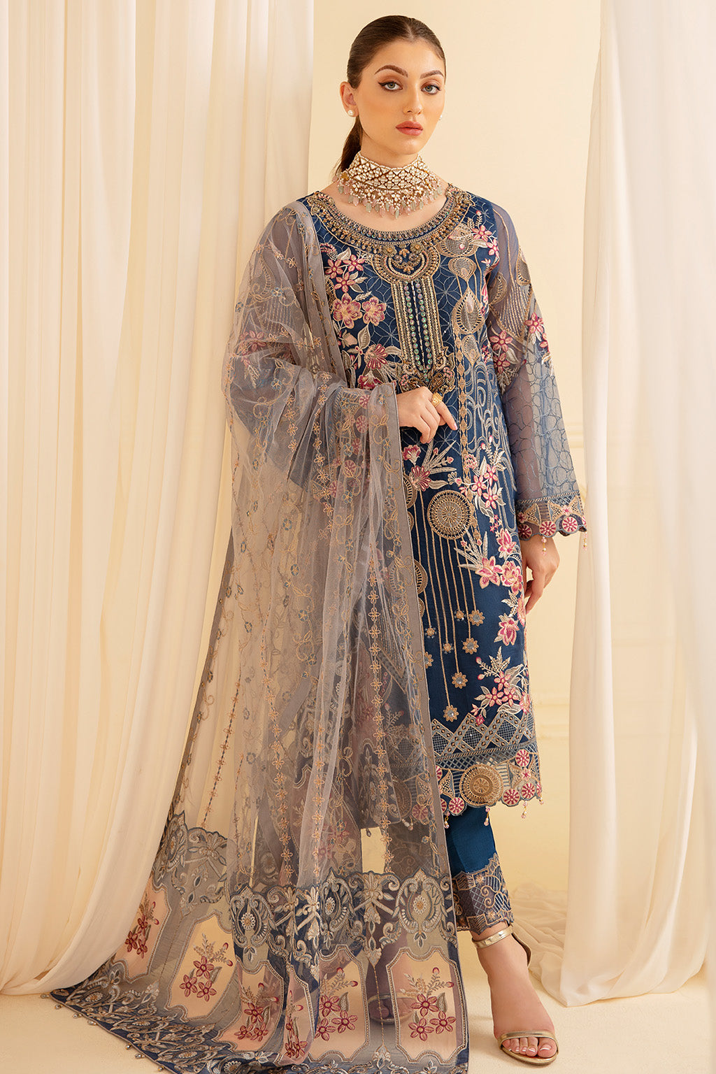 Ramsha 3 Piece Custom Stitched Suit - Blue - LB26830