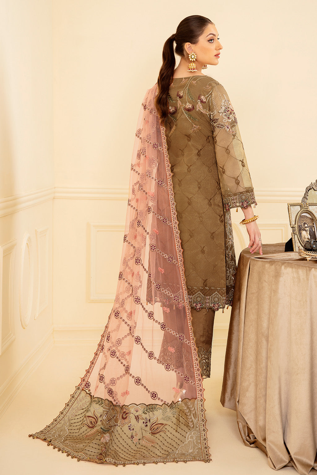 Ramsha 3 Piece Custom Stitched Suit - Brown - LB26834