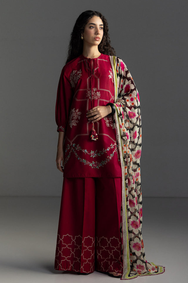 Zara Shahjahan 3 Piece Custom Stitched Suit - Red - LB31160