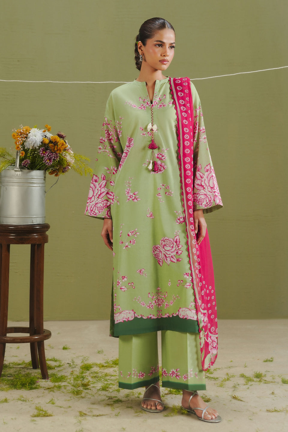 Zara Shahjahan 3 Piece Custom Stitched Suit - Green - LB31177