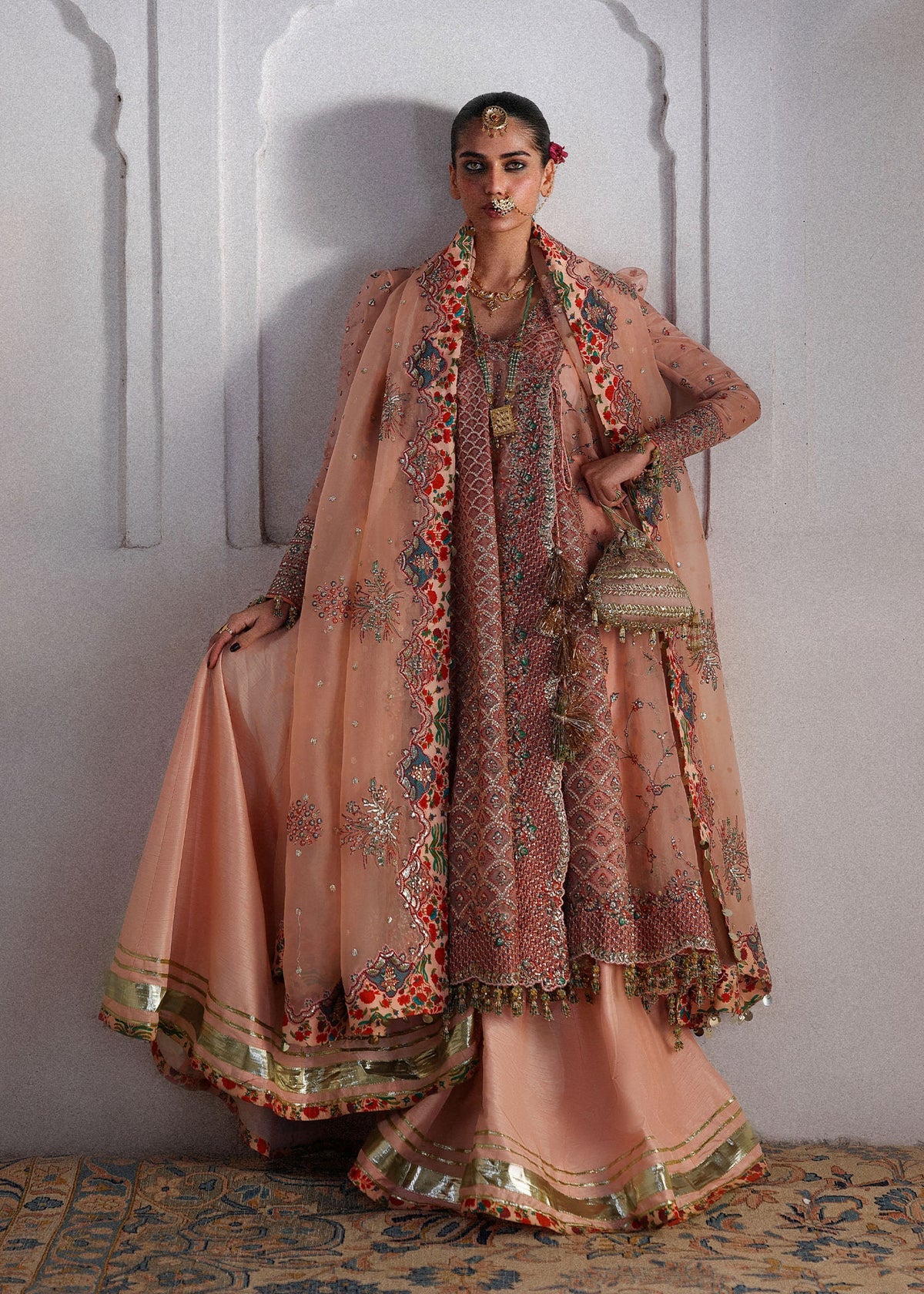 Hussain Rehar 3 Piece Custom Stitched Suit - Peach - LB31340