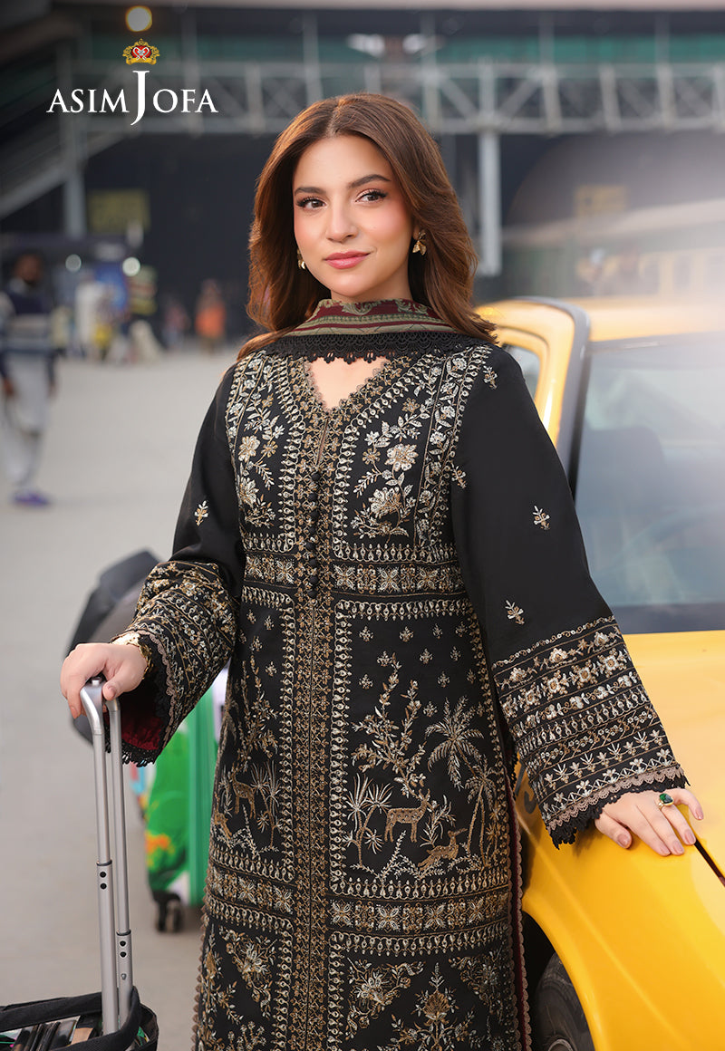 Asim Jofa 3 Piece Custom Stitched Suit - Black - LB30512