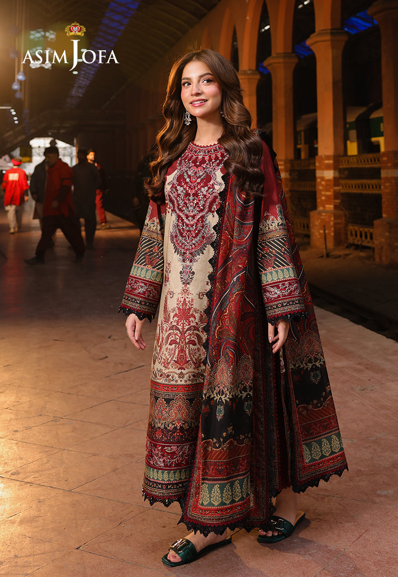 Asim Jofa 3 Piece Custom Stitched Suit - Maroon - LB29786