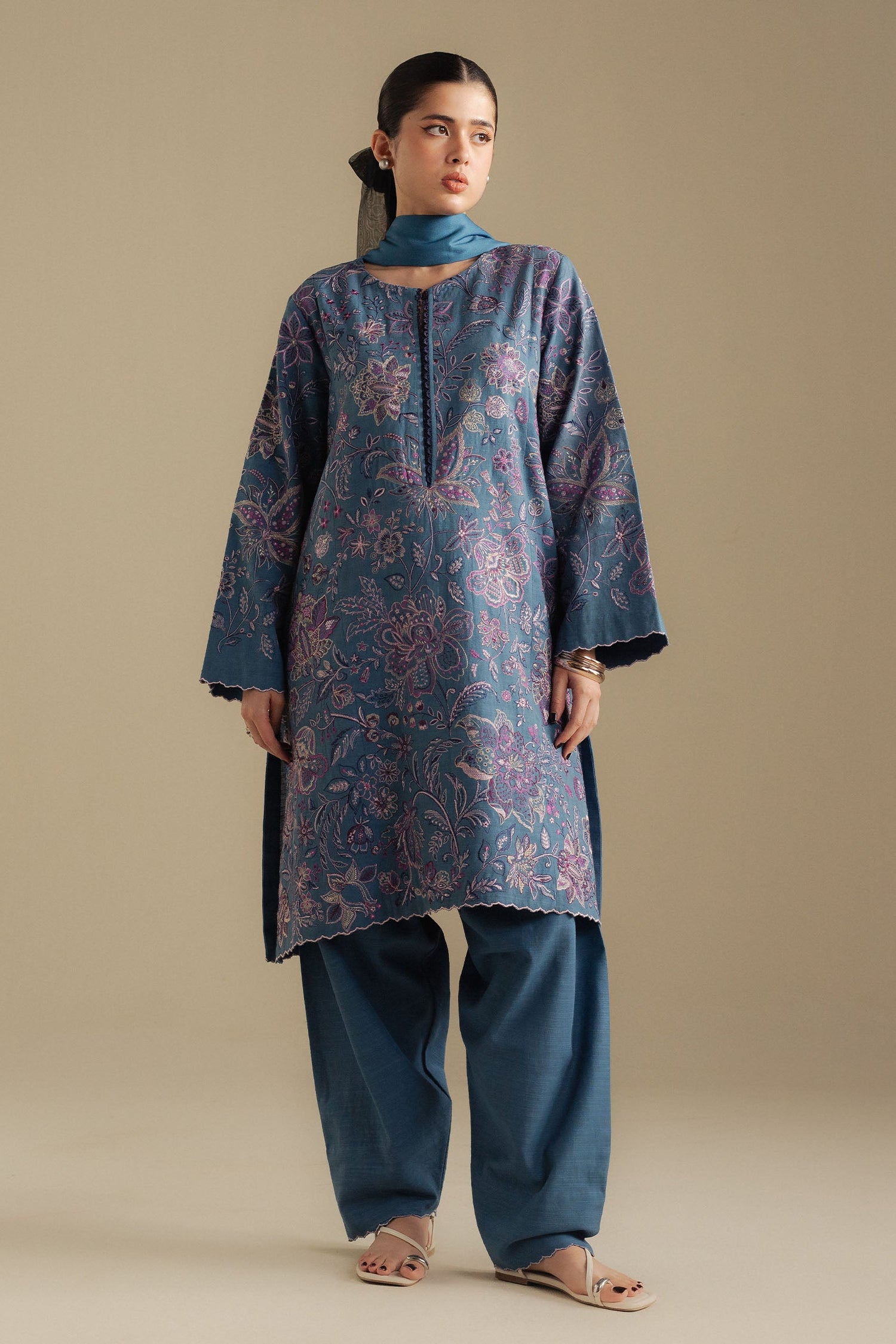 Zara Shahjahan 3 Piece Custom Stitched Suit - Blue - LB30987