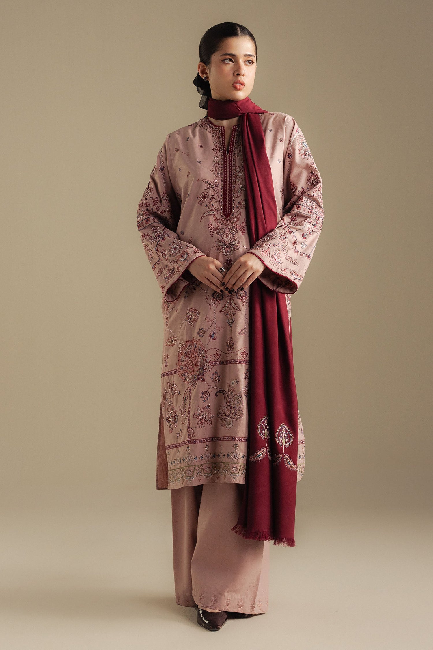 Zara Shahjahan 3 Piece Custom Stitched Suit - Pink - LB30994