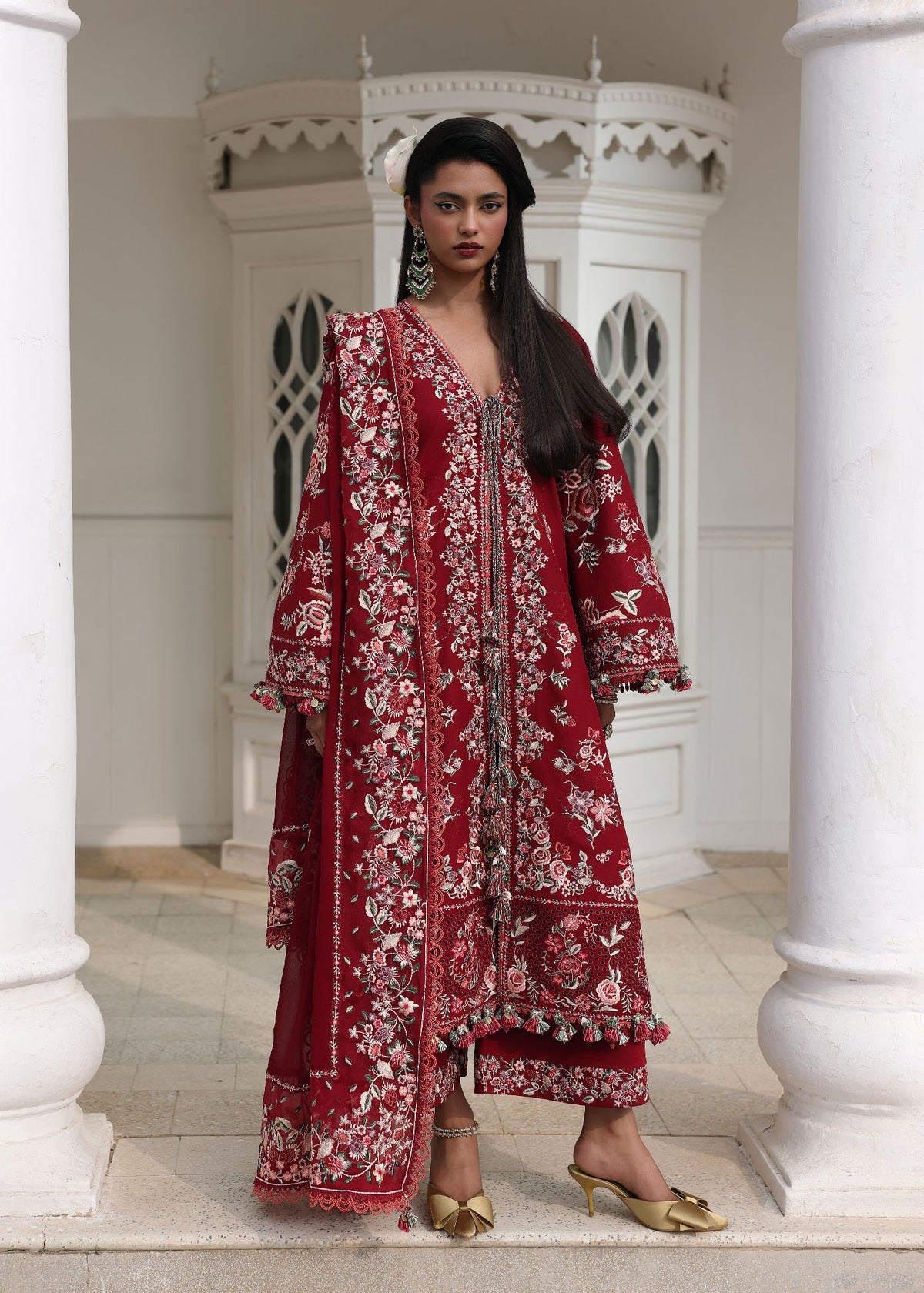 Hussain Rehar 3 Piece Custom Stitched Suit - Red - LB31472