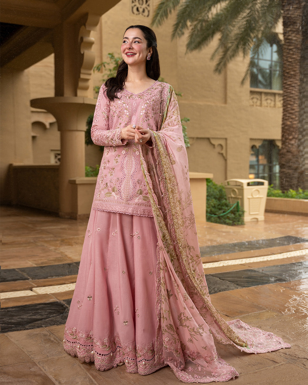 Faiza Saqlain 3 Piece Custom Stitched Suit - Pink - LB31612