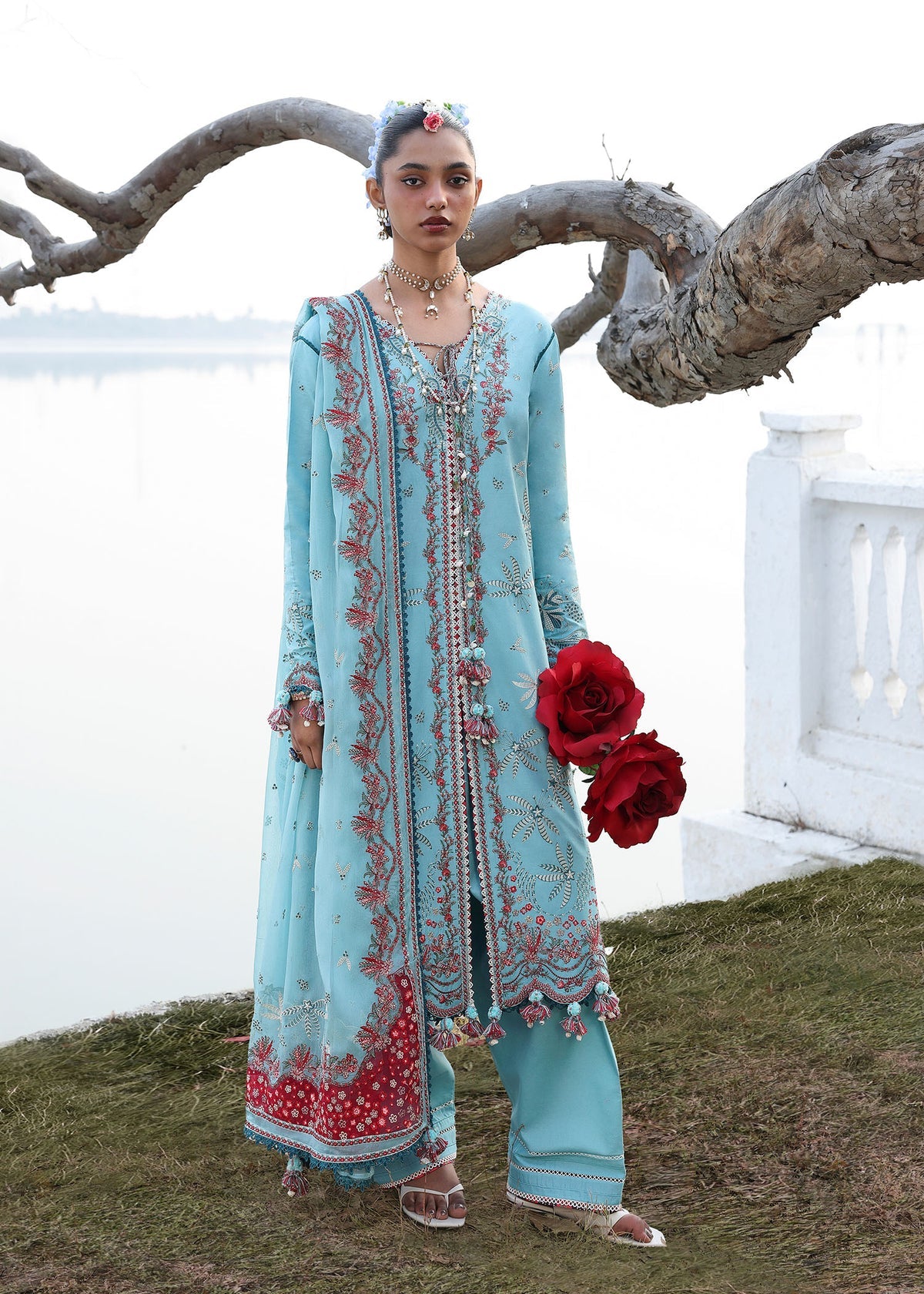 Hussain Rehar 3 Piece Custom Stitched Suit - Blue - LB31478