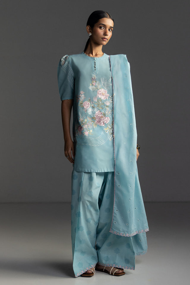 Zara Shahjahan 3 Piece Custom Stitched Suit - Blue - LB31159