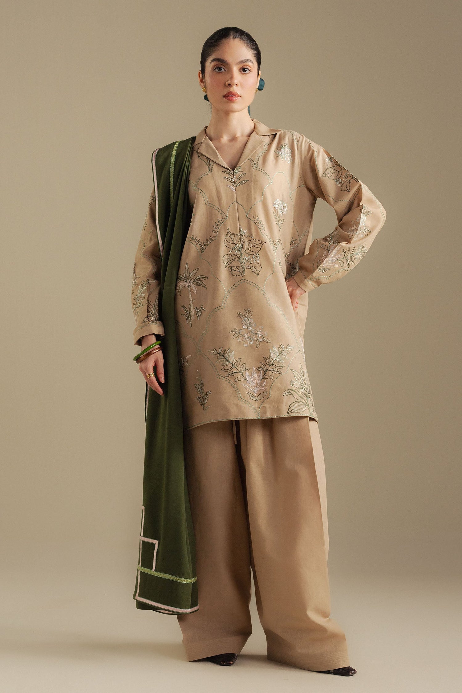 Zara Shahjahan 3 Piece Custom Stitched Suit - Beige - LB30984