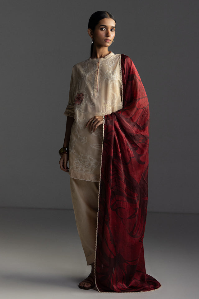 Zara Shahjahan 3 Piece Custom Stitched Suit - Beige - LB31167