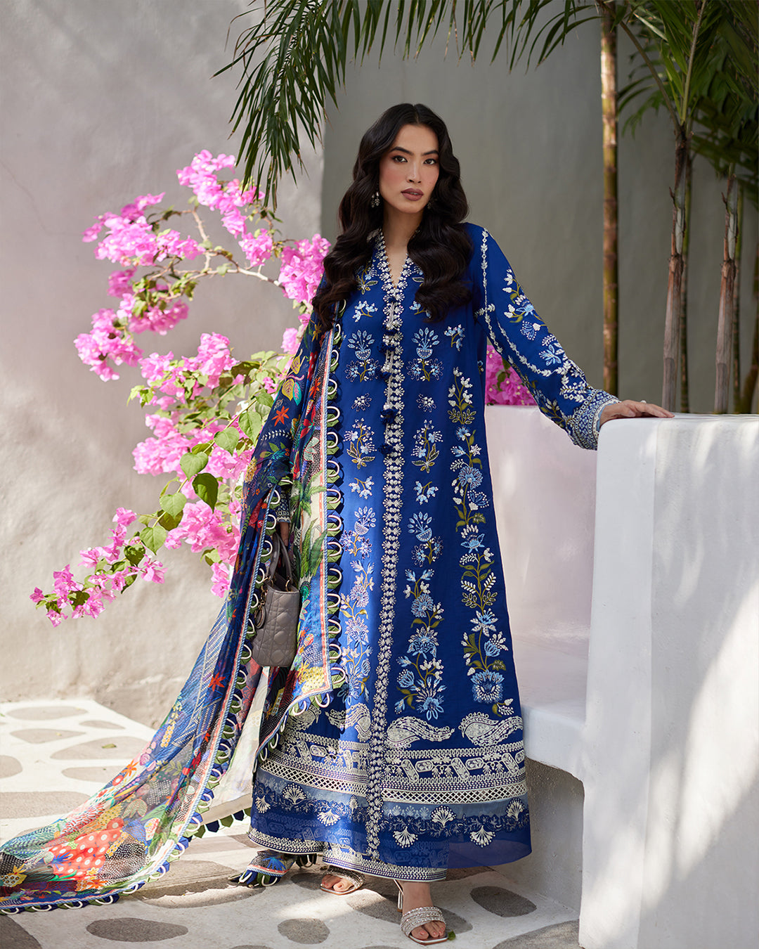 Faiza Saqlain 3 Piece Custom Stitched Suit - Blue - LB286672