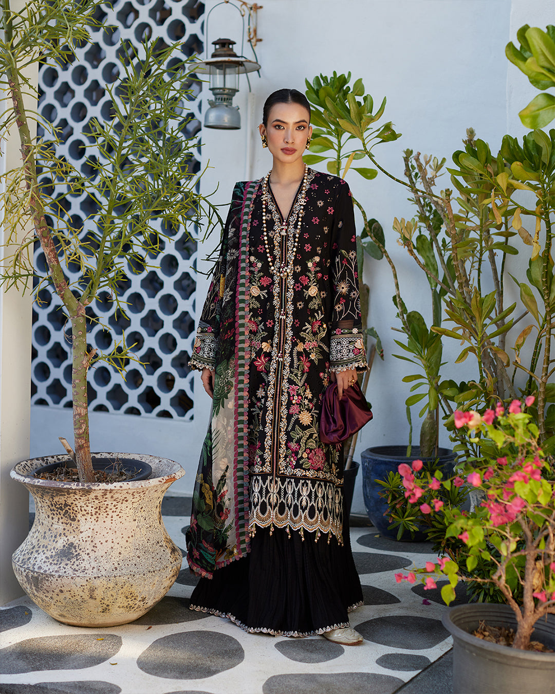 Faiza Saqlain 3 Piece Custom Stitched Suit - Black - LB286668