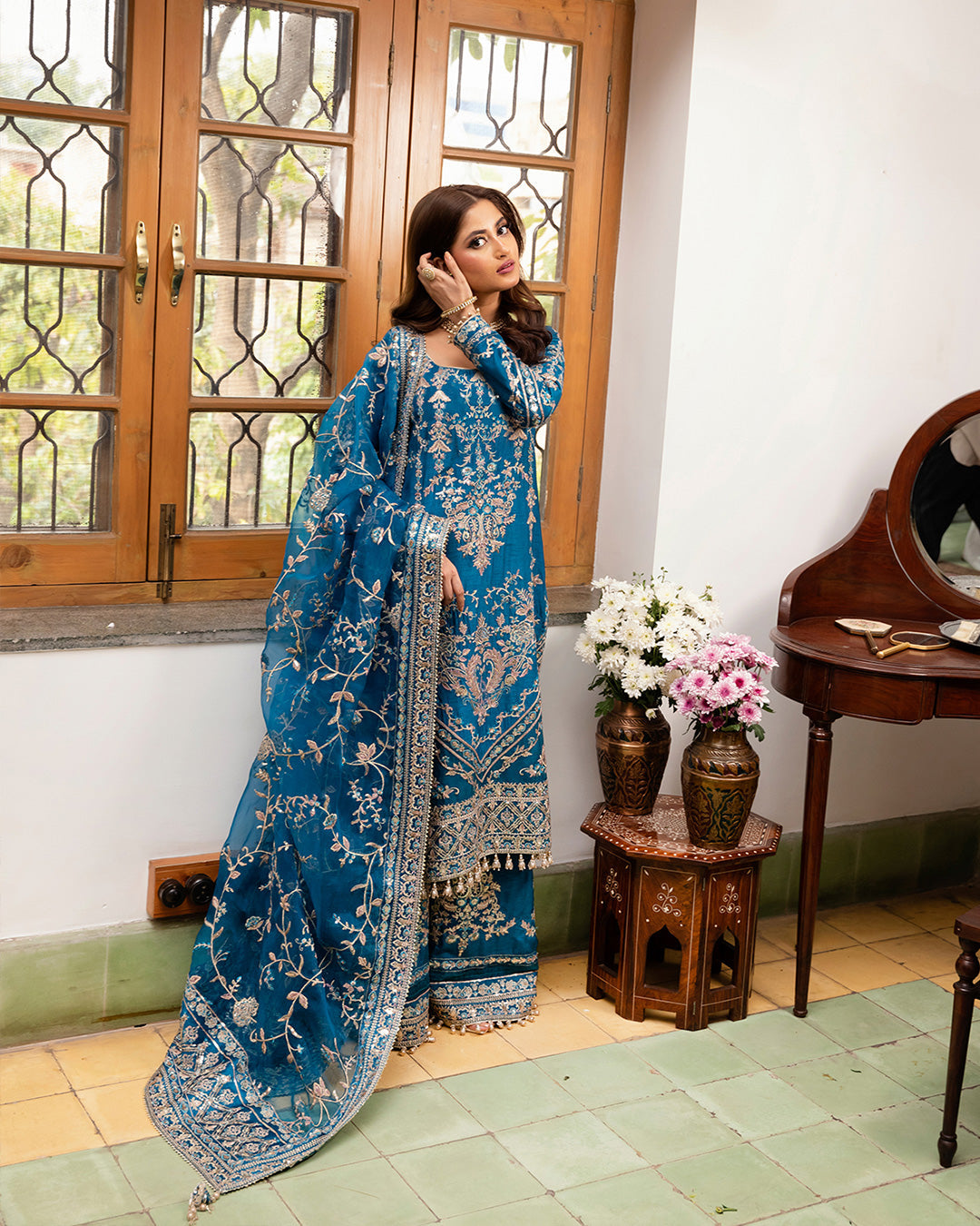 Faiza Saqlain 3 Piece Custom Stitched Suit - Blue - LB27880