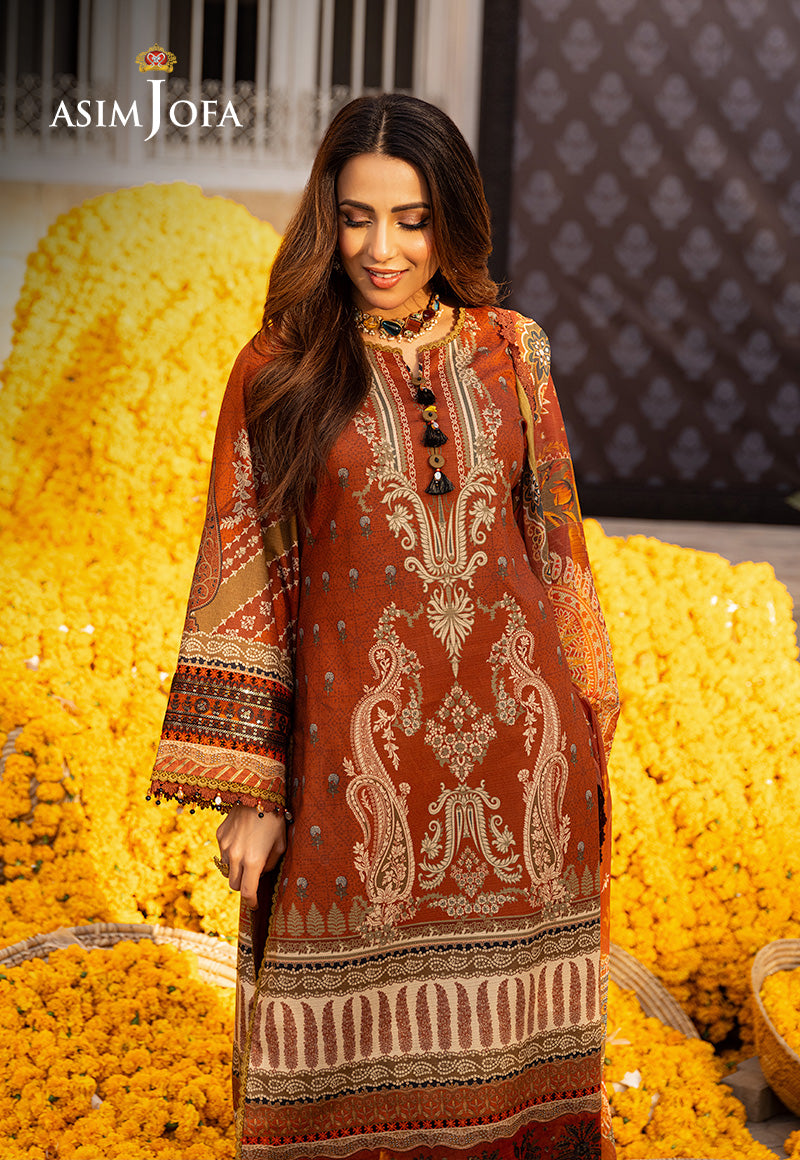 Asim Jofa 3 Piece Custom Stitched Suit - Brown - LB285894