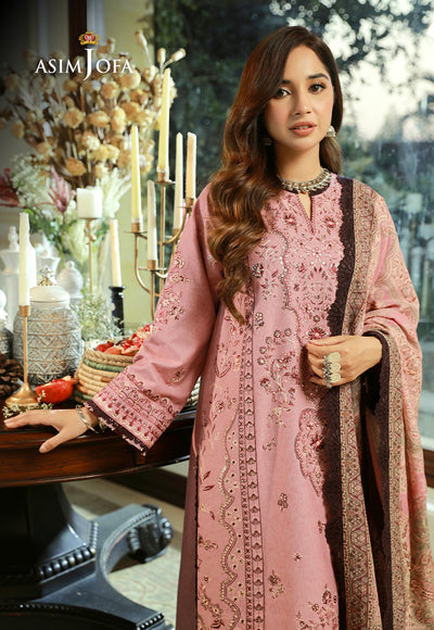 Asim Jofa 3 Piece Custom Stitched Suit - Pink - LB285090