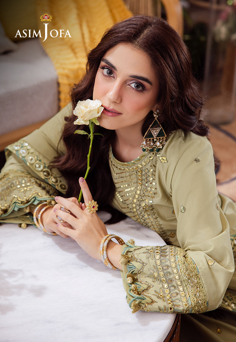 Asim Jofa 3 Piece Custom Stitched Suit - Green - LB287349