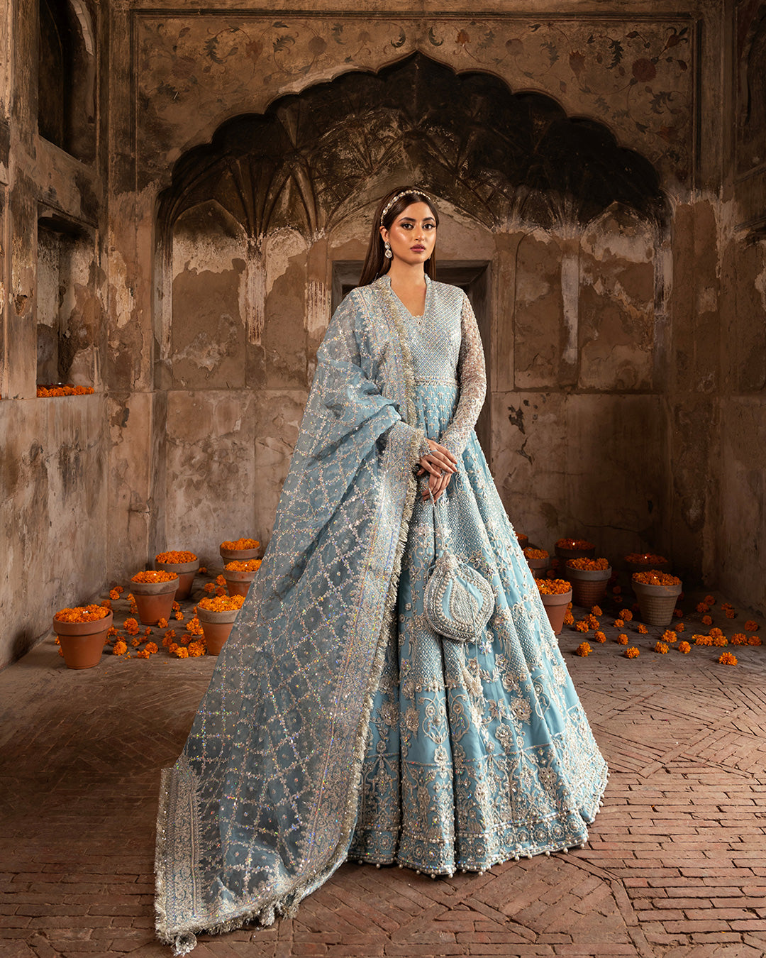 Faiza Saqlain 3 Piece Custom Stitched Suit - Blue - LB27885