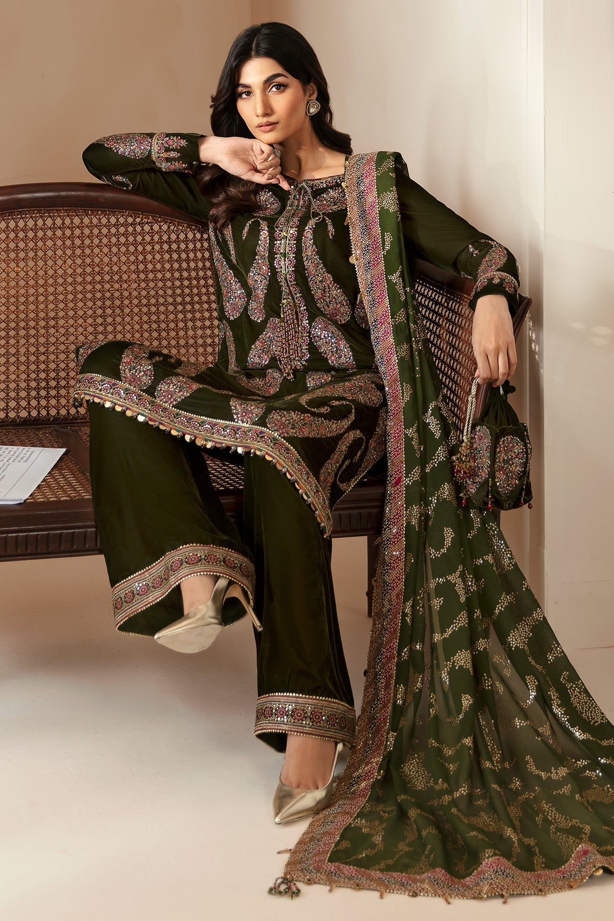 Jazmin 3 Piece Custom Stitched Suit - Green - LB288339