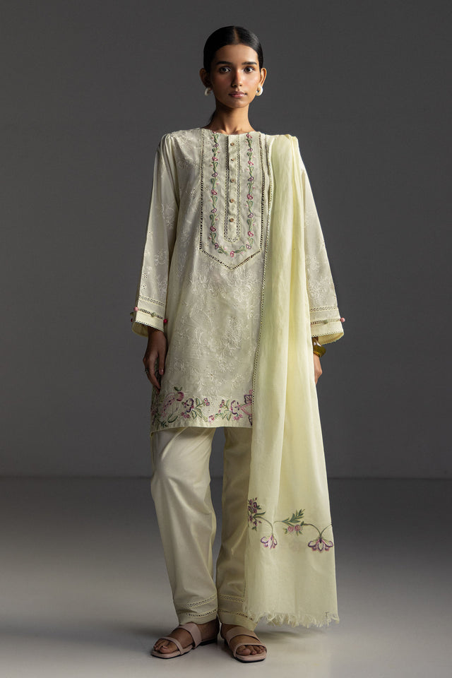 Zara Shahjahan 3 Piece Custom Stitched Suit - Yellow - LB31169