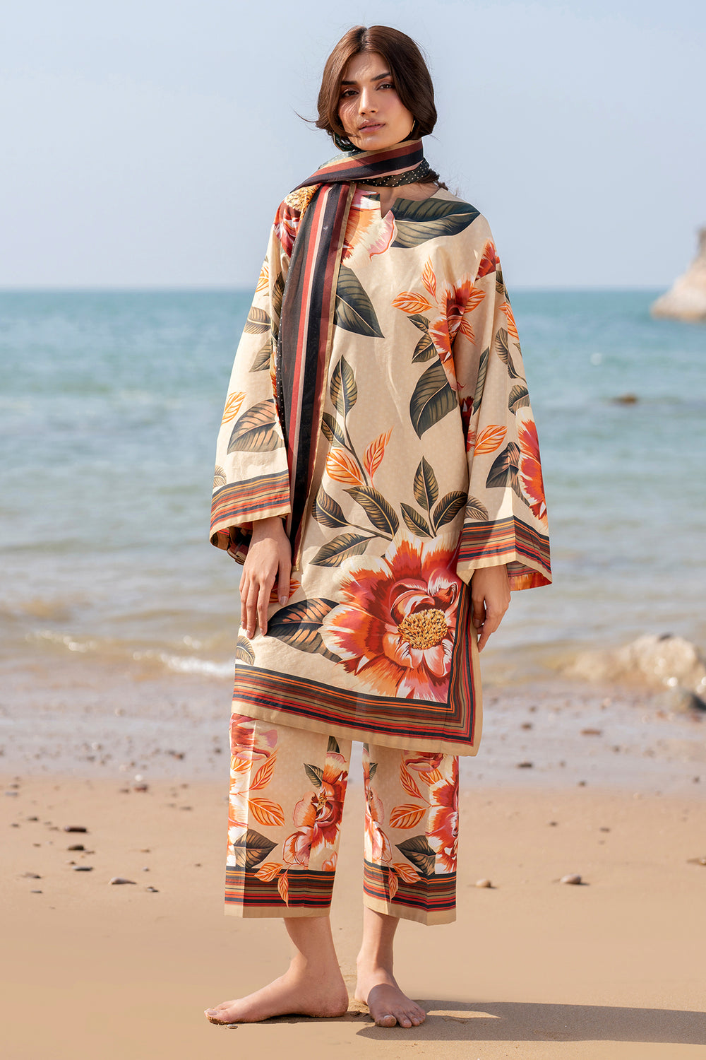 Jazmin 3 Piece Custom Stitched Suit - Beige - LB30343