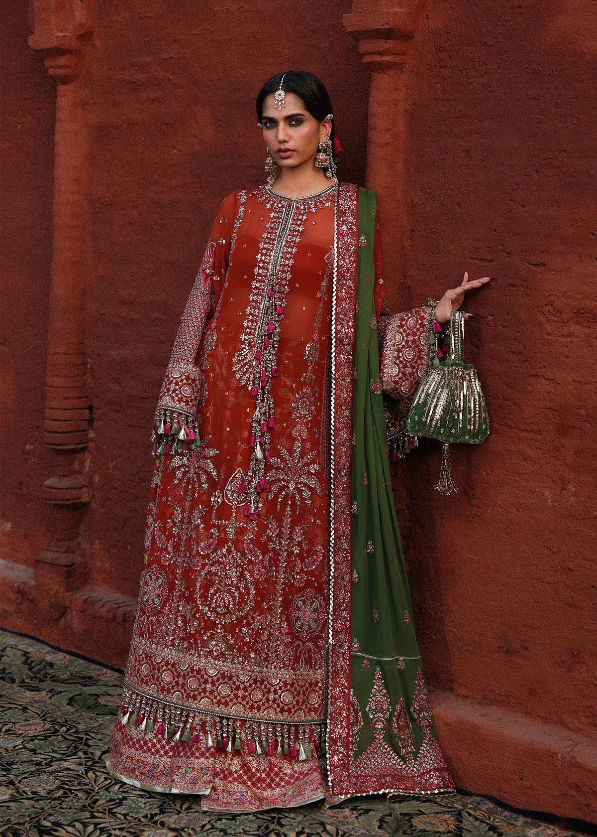 Hussain Rehar 3 Piece Custom Stitched Suit - Rust - LB31336