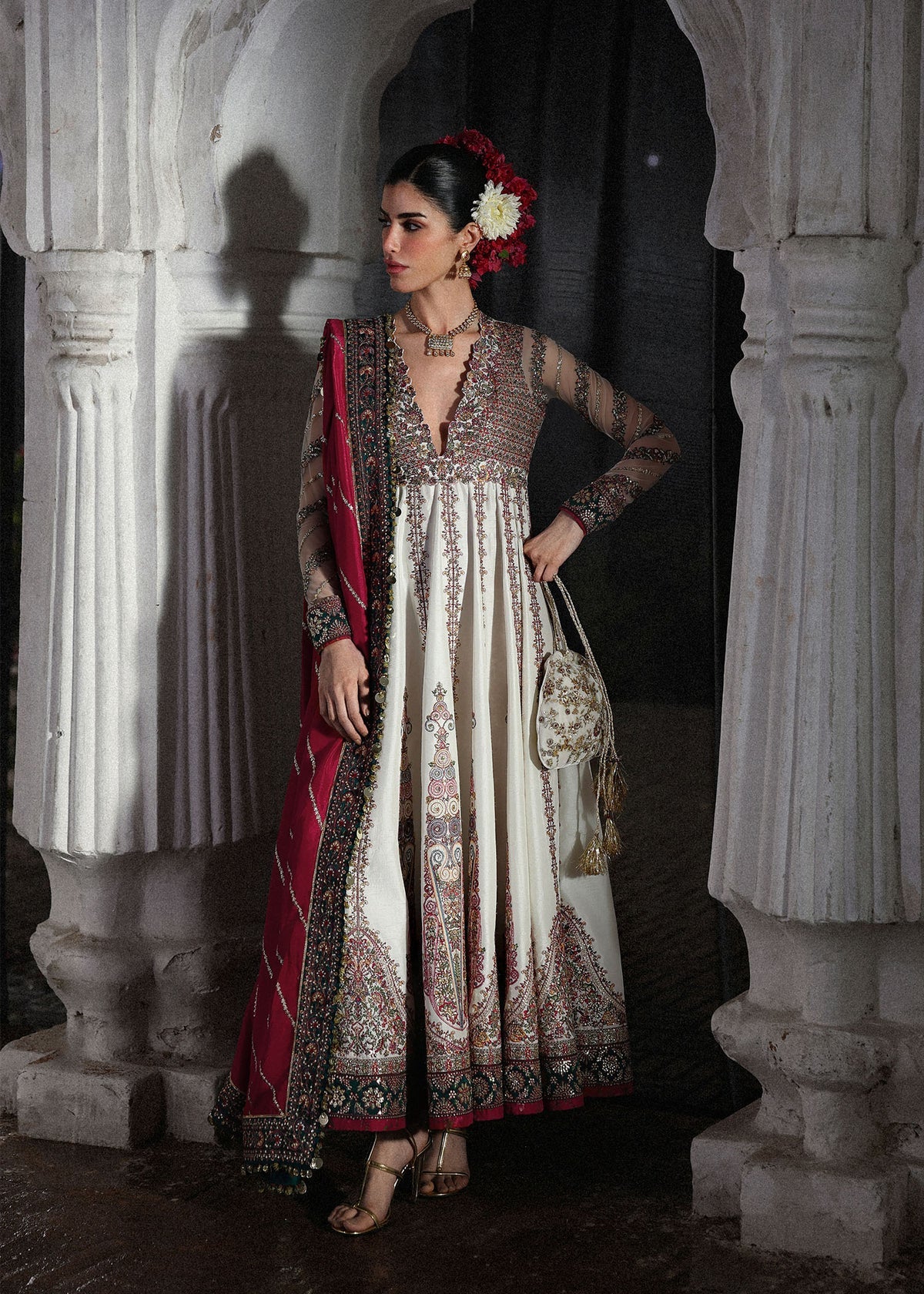 Hussain Rehar 3 Piece Custom Stitched Suit - Off-White - LB31337
