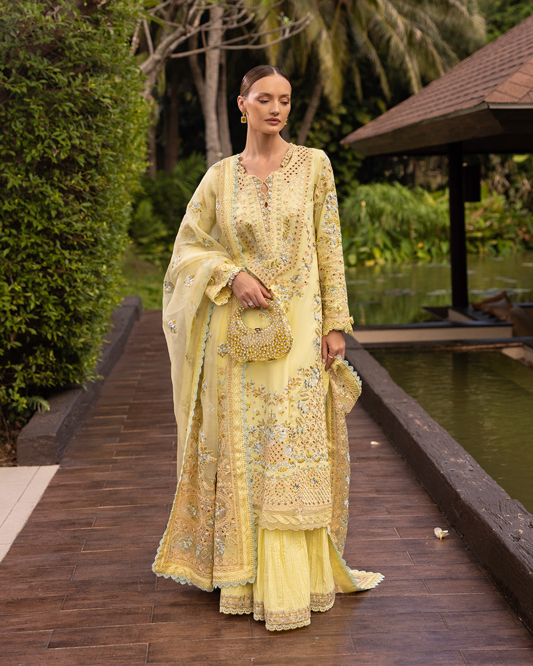 Faiza Saqlain 3 Piece Custom Stitched Suit - Yellow - LB29713