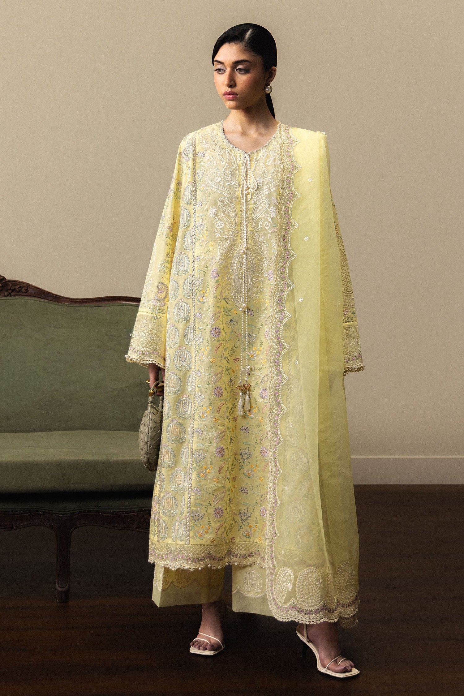 Zara Shahjahan 3 Piece Custom Stitched Suit - Yellow - LB31370