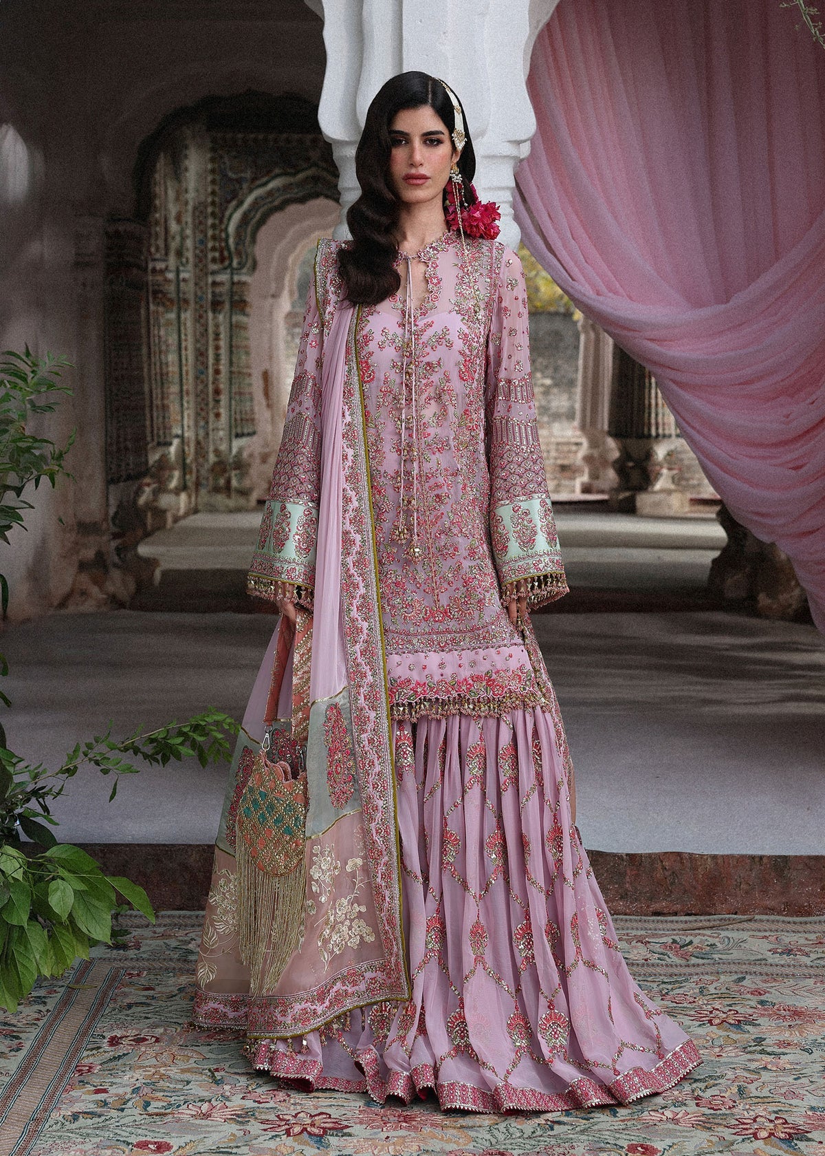 Hussain Rehar 3 Piece Custom Stitched Suit - Pink - LB31343