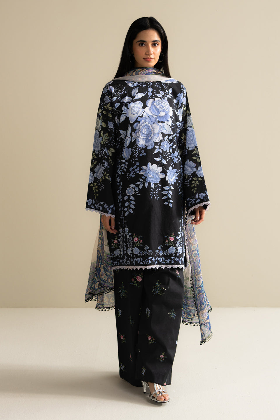 Zara Shahjahan 3 Piece Custom Stitched Suit - Black - LB30585