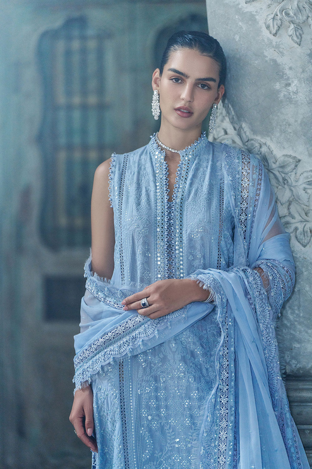 Sobia Nazir 3 Piece Custom Stitched Suit - Blue - LB31238